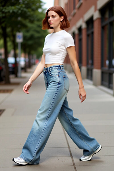 PayBuy Women Fashion Long Length Regular Waist Wide Leg Palazzo Jean Cotton C...