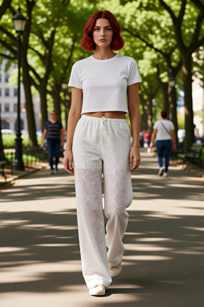 PayBuy Women's Fashion Wide Leg Brode Patterned High Waist Trousers Summer Casual Use