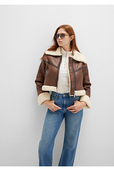 Mavi Brown Faux Leather Jacket with Faux Fur Detail Regular Fit / Regular Cut 1110462 -87011