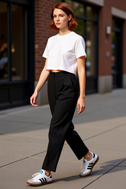 PayBuy Kadın Moda Yüksek Bel Havuç Pantolon Düz Desen Poliviskon Kumaş Günlük...