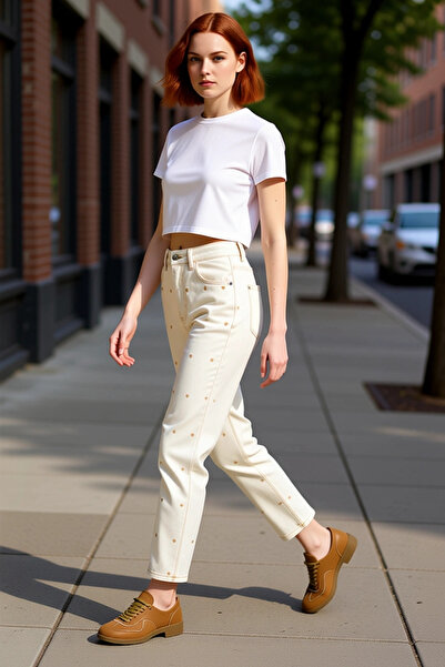 PayBuy Дамски модни дънки с висока талия и широки крачоли, с сърцевиден десен...