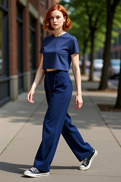 PayBuy Pantaloni țesuți cu picioare largi la modă pentru femei, stil casual, ...