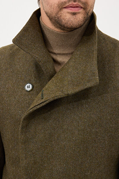 Frappoli Liberto Men's Khaki Shawl Collar Slim Fit Cashmere Coat