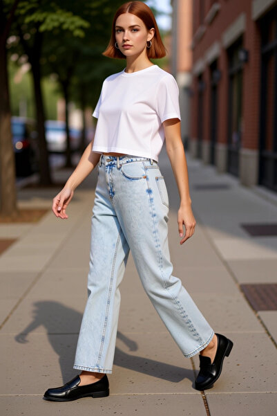 PayBuy Γυναικεία Μόδα Ψηλόμεση ίσιο τζιν παντελόνι βαμβακερό καθημερινό συνδυ...