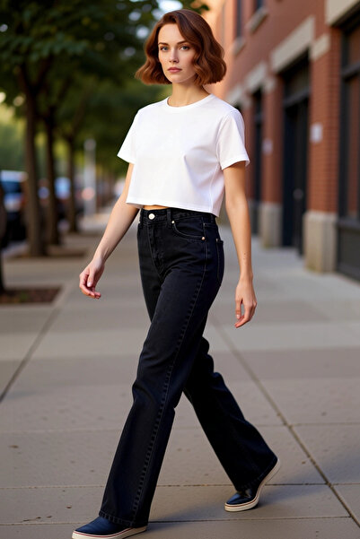 PayBuy Γυναικεία Μόδα Ψηλόμεση Φαρδύ Πόδι Jean Cotton Casual Combinations Σαβ...