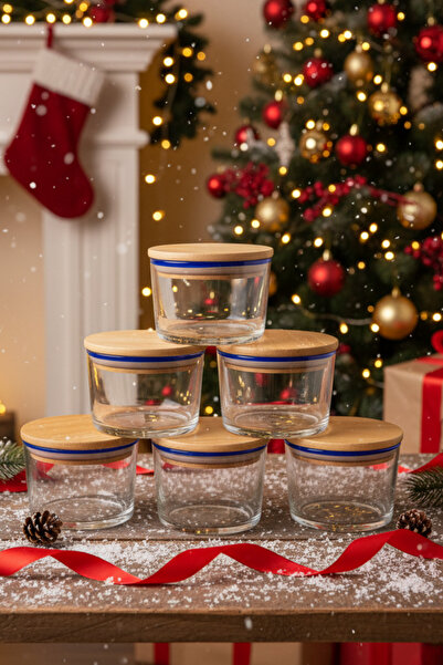 Fhilli Vetro - Set of 6 Glass Breakfast Bowls with Bamboo Lids 220 Cc