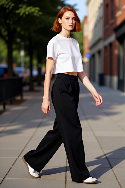 PayBuy Moda femei Pantaloni cu picioare late Talie înaltă Model drept Finike ...