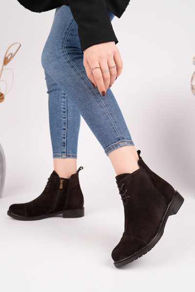 Deripabuc Genuine Leather Brown Suede Women's Leather Boots Trc-2733