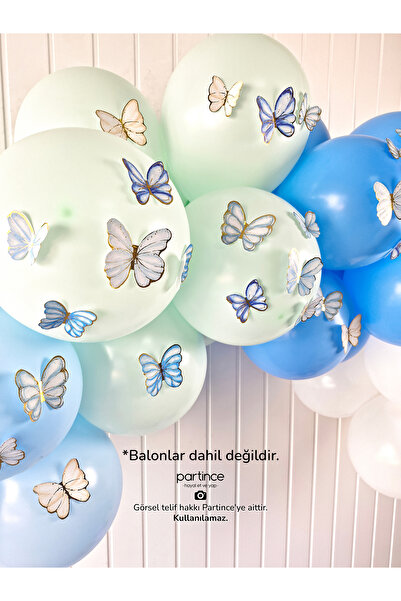partince 48’li Mavi Tema Kelebek Süs Parti Süsü Mavi Kelebek Doğum Günü Süsü