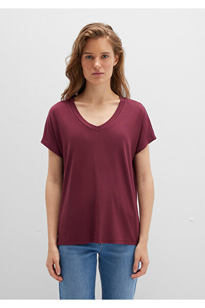 Mavi Claret Red V-neck Viscous T-shirt -RegularFit 167714 -70393