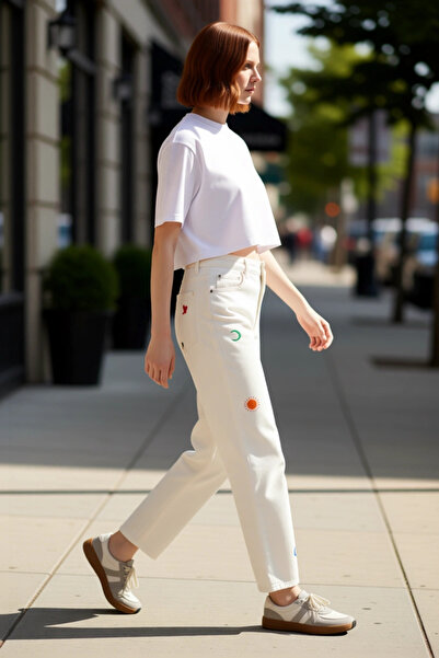 PayBuy Ženska moda Visok struk široke nogavice Denim pantalone Vezena Pamuk z...