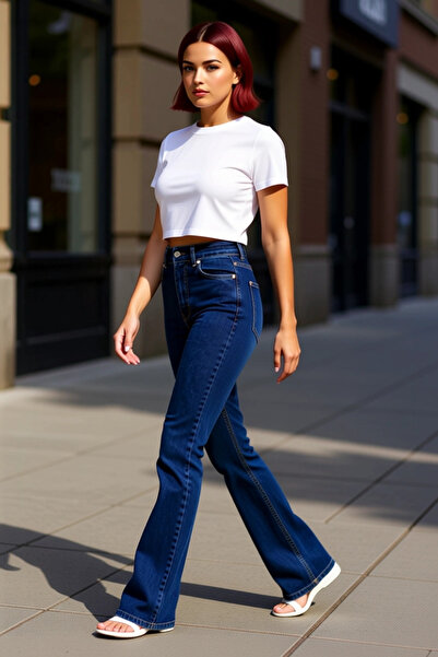 PayBuy Moda femei cu talie înaltă blugi evazați din bumbac Confortabil Utiliz...