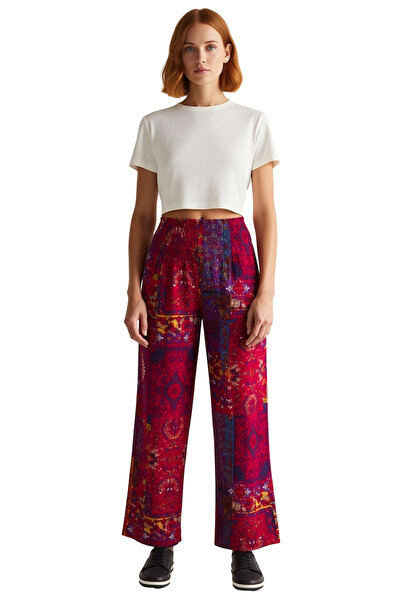 PayBuy Women's Fashion Ethnic Patterned Elastic Leg Baggy Trousers High Waist Viscose Daily Use