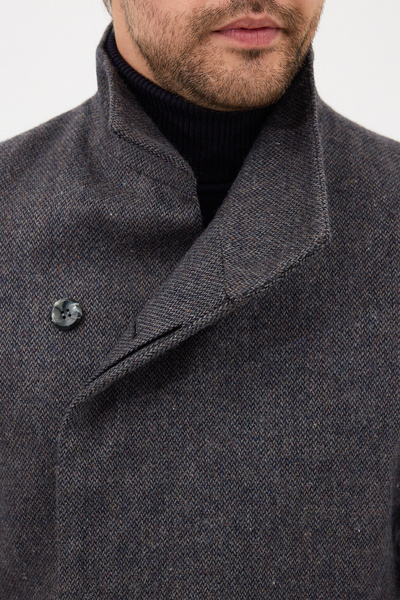 Frappoli Liberto Men's Brown-Navy Blue Shawl Collar Slim Fit Cashmere Coat