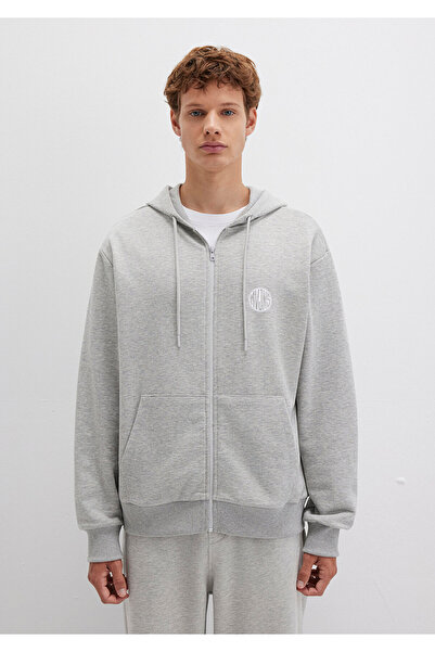 Mavi Gray Hooded Mvjns Logo Printed Sweatshirt - Zipper 0s10193-80196