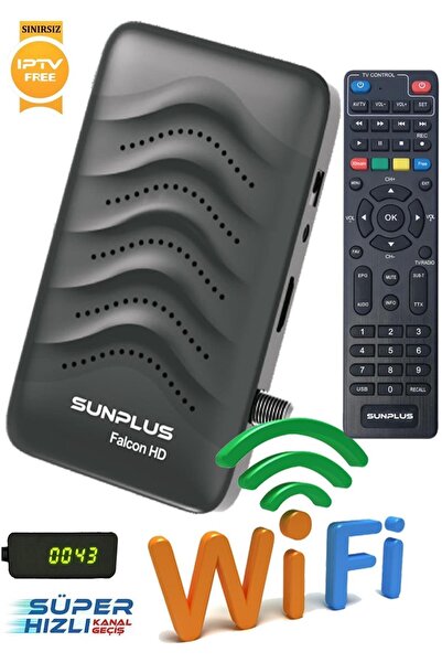 sunplus Falcon Çanaklı-Çanaksız Wi-Fi Dahil Full HD Sınırsız Sinema Paketli Uydu Alıcısı