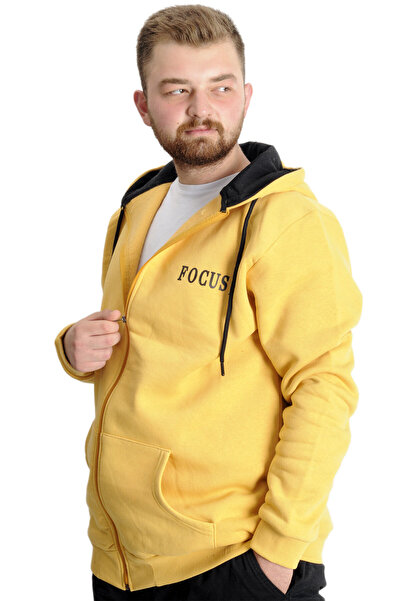 ModeXL Чоловічий світшот з капюшоном, великий розмір - Focus 23539 Гірчичний