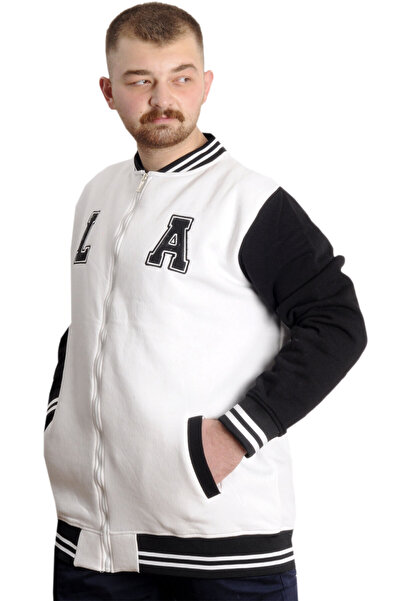 ModeXL Plus Size Men's College Coat Embroidered Jacket 23632 Ecru