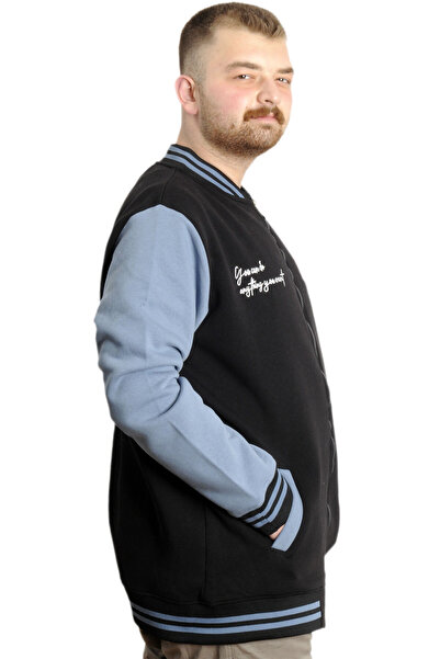 ModeXL Plus Size Men's College Coat Zippered Embroidered Jacket 23633 Black-Indigo