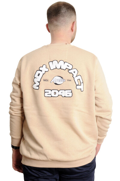 ModeXL Ανδρικό φούτερ Plus Size - Crew λαιμόκοψη, κεντημένο μπεζ φούτερ 23525