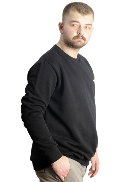 ModeXL Чоловічий светр великого розміру з вишивкою - велосипедна горловина, чорний 23525