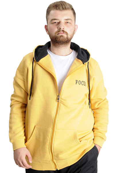 ModeXL Чоловічий світшот з капюшоном, великий розмір - Focus 23539 Гірчичний