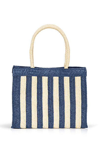 Mavi Navy Blue Striped Straw Tote Bag 1912103-30717