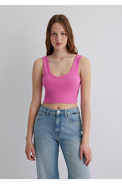 Mavi Pink V-Neck Crop Tank Top - Short Cut1612375-70572