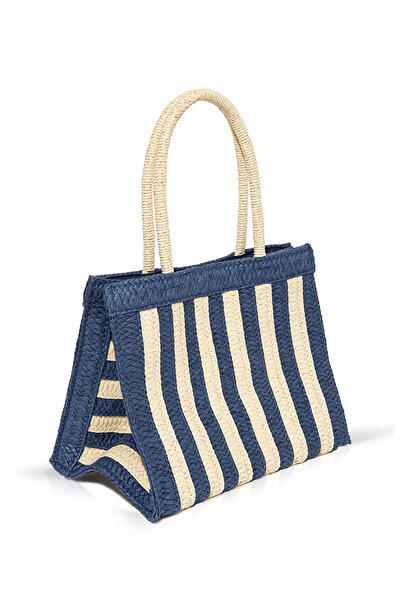 Mavi Navy Blue Striped Straw Tote Bag 1912103-30717