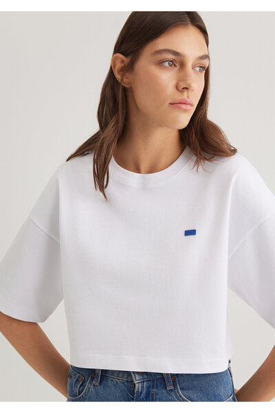 Mavi Bisiklet Yaka Basic Beyaz Crop Tişört Crop / Kısa Kesim 1612187-620