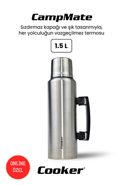 Cooker Ckr2084 1.5 Liter Double Layer Thermos Silver Keeps Hot for 24 Hours, Cold for 48 Hours, Icy for 72 Hours Camping Travel