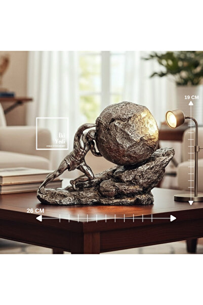 77 Sisifos Heykeli Mitolojik Figür Biblo Dekoratif Gümüş Gri Obje Bronz Renk ...