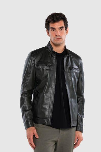 Tamer Tanca Men's Genuine Leather Green Leather Coat