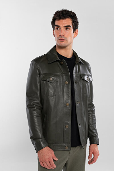 Tamer Tanca Erkek Hakiki Deri Yeşil Deri Mont