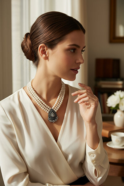 FAYRA ACCESSORIES Zirkon Taşlı Tasarım Inci Kolye