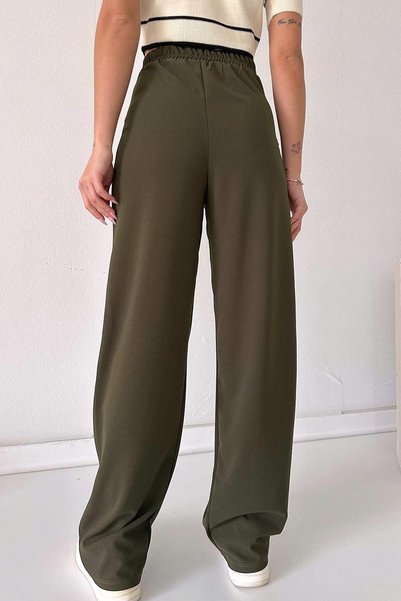 Mine Tan Butik Pantaloni din lycra cu picior Palazzo - Kaki