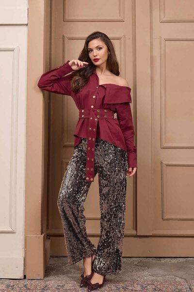 Mine Tan Butik Pantaloni de damă cu paiete drepte - galbeni