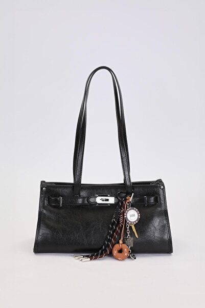 Levidor Black Metal Lock Charmlı Shoulder Bag