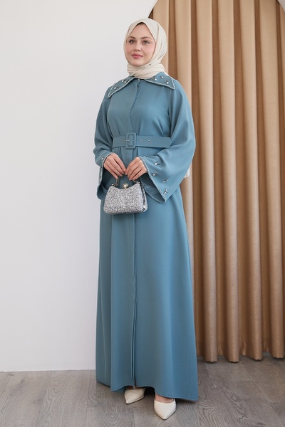 InStyle Τριγωνικός γιακάς Stone Mint Green Abaya