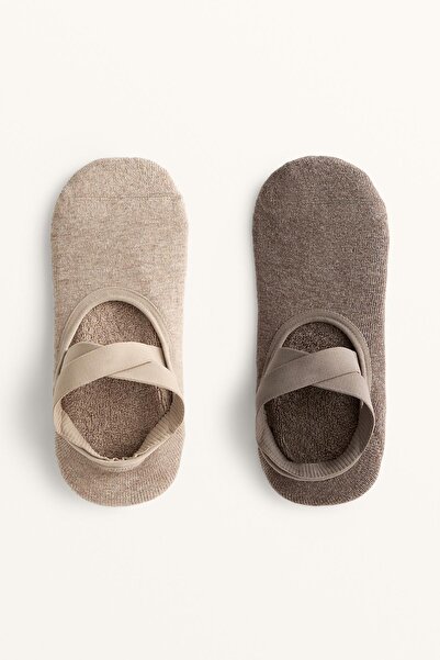 Oysho 2 çift çapraz bantlı pamuk karışımlı yoga ve pilates çorabı