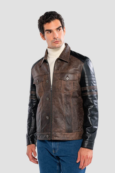 Tamer Tanca Men's Genuine Leather Black Antique Leather Coat