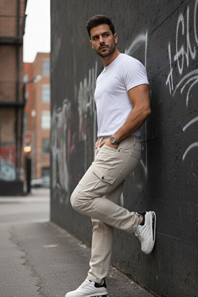 comstar Men's Washed Lycra Fabric Cargo Waist Legs Elastic