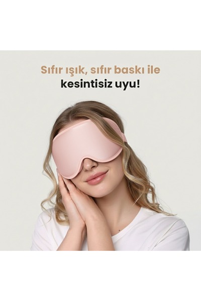 Viscoshy Pembe 3D Uyku Göz Bandı Gözlüğü, Göze Baskı Yapmaz,  Işığı %100 Enge...
