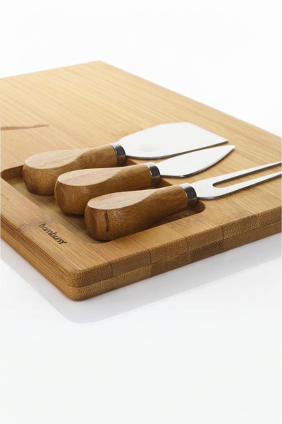 Bambum Fhume Modern - 4 Pieces Cheese World, BPA Free Bamboo Beige Presentation Plate - 39 Rectangle