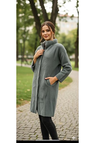 Clarity Taş Detay Peluş Kürk Angora Kaşmir Hırka