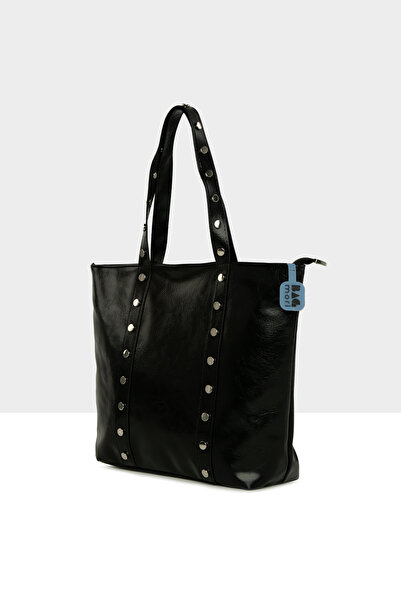 Bagmori Black Women's Trok Detailed Wrinkled Leather Large Tote Bag M000008670