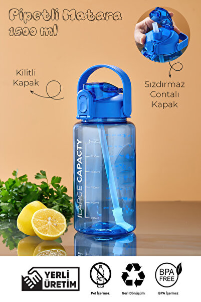 Espas Home زجاجة مياه رياضية (1.5 لتر) مع مصاصة، مانعة للتسرب، محمولة، غطاء ق...