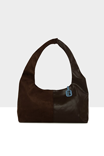 Bagmori Brown Women's Suede Paneled Oval Shoulder Bag M000008680