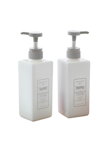 SUPPLIER Set of 2 Modern Minimalist Square Pump Bottles | White Plastic Liquid Dispensers for Bathroom & Kitc