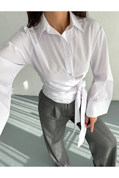 LE CARAMBOLE Women's White Lacing Detailed Shirt